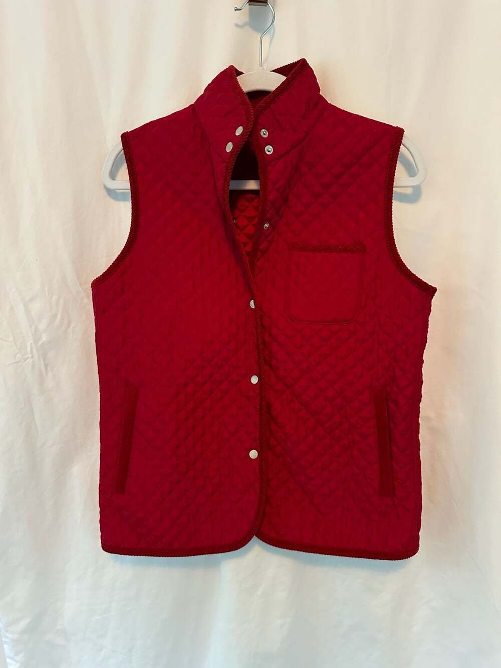 Kate Hill Petite Red Quilted Snap-Front Vest